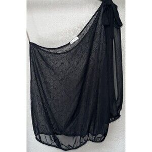 New Mode USA One Shoulder Blouse Semi Sheer Women Sz Med. Black